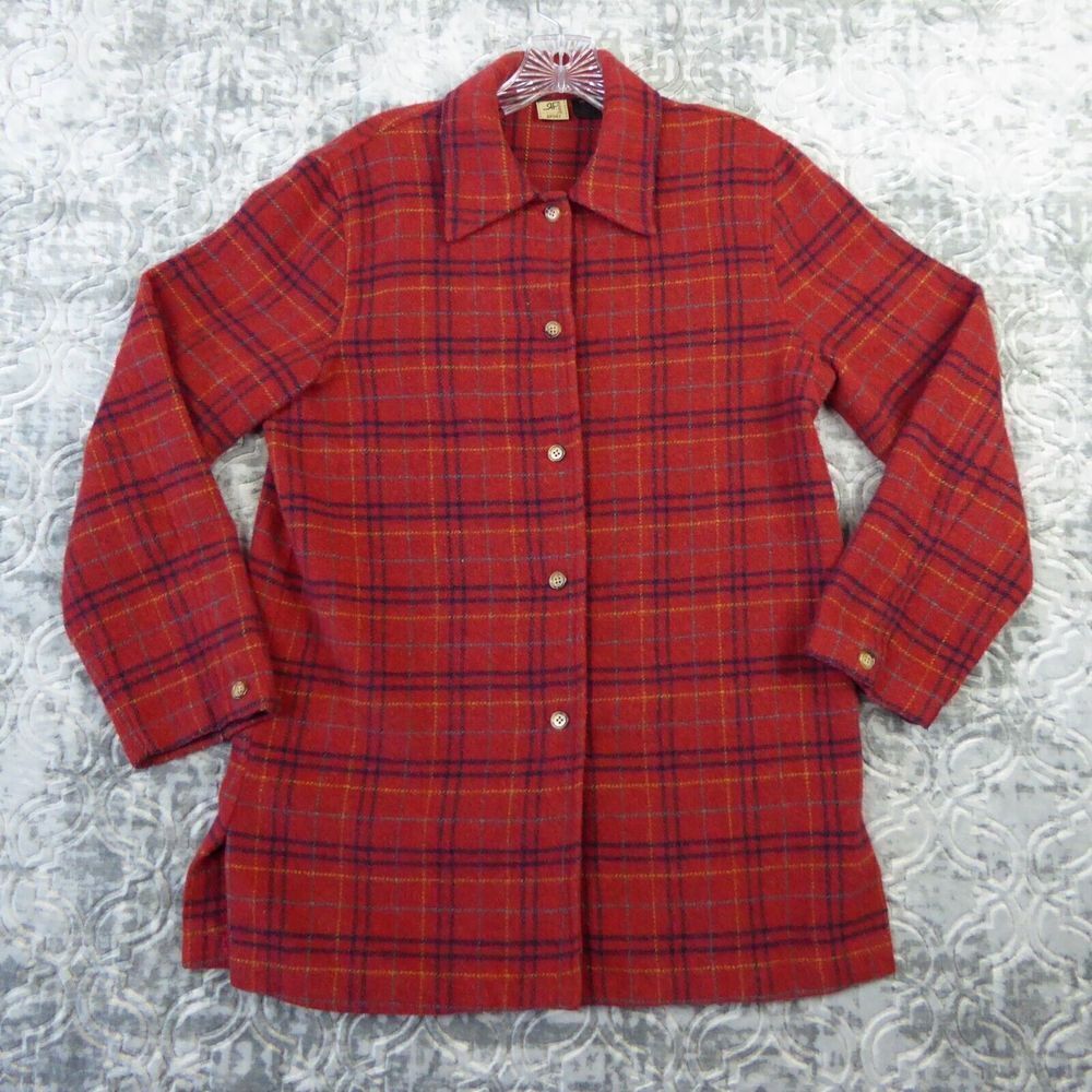 Rafaella Sport Shirt Women Medium Red Flannel Wool Blend Button Up Longer Length